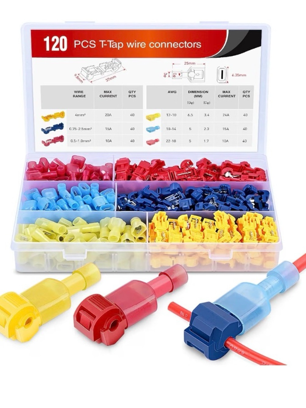 Nilight - 50004R 120 Pcs/60 Pairs Quick Splice Wire Terminals T-Tap Self-Strippi